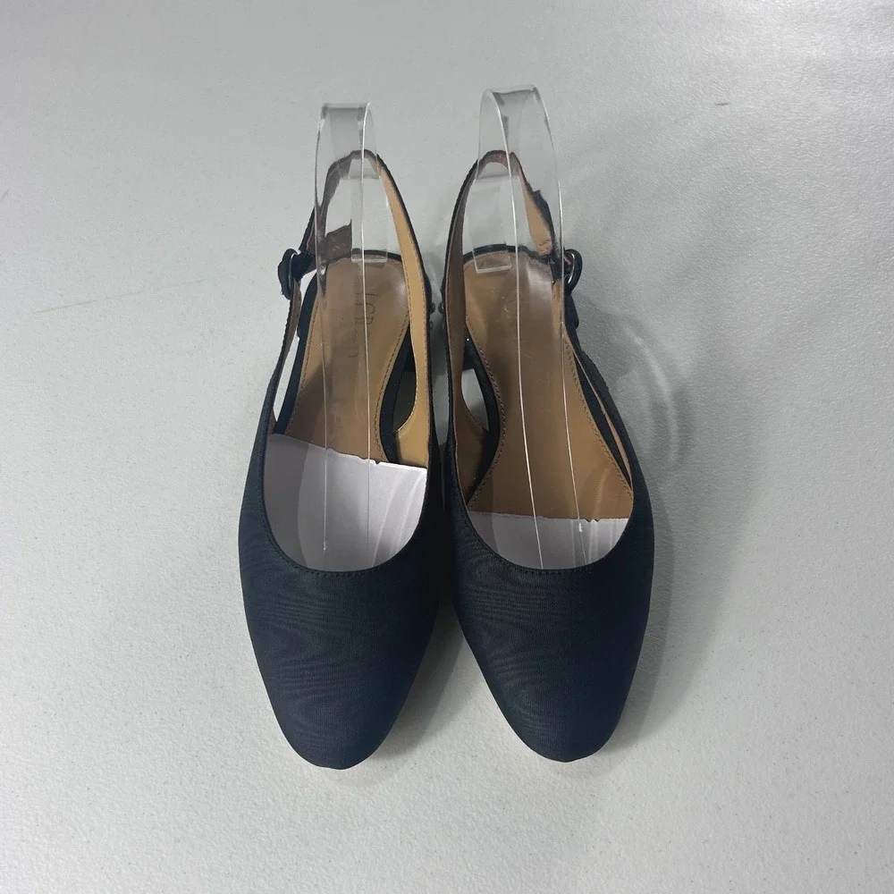 J.Crew Pearl-Heel Slingback Flats Black Textile BU506 Womens‎ Size 5 NEW
